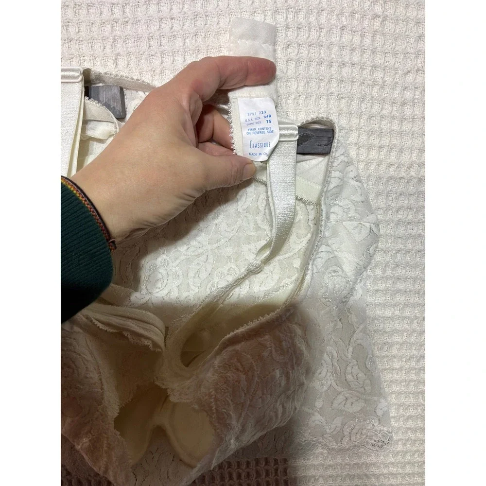Classique Longline Bra Camisole Women 34B Ivory White Floral Lace 733 - Picture 4 of 6